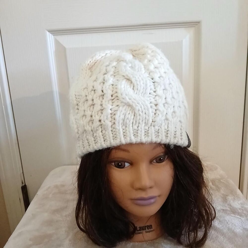 The North Face Alpaca Blend Chunky Cable Knit Beanie Fleece Lined Ear Band OS